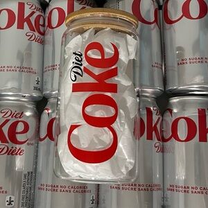 Diet Coke bamboo lid glass with straw. 16oz